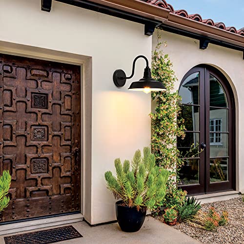 Image of Outdoor Wall Lights, 10 Inch Exterior Farmhouse Gooseneck Outdoor Light Fixture, Anti-Rust Waterproof Barn Lights Outdoor, Vintage Black Outside Wall Mount Light Fixture for Front Porch, Entryway