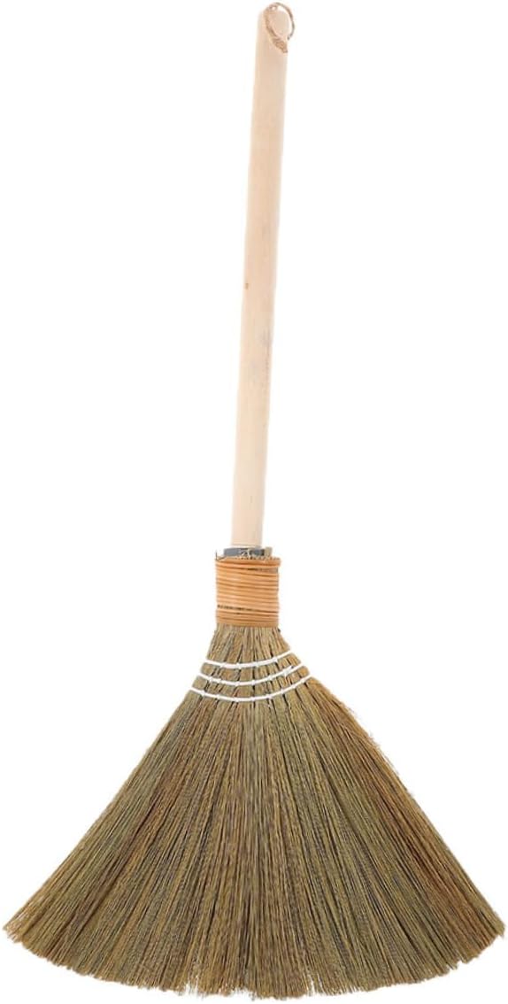 VALICLUD Natural Whisk Hand Broom Corn Broom Handle Soft Bristle Heavy-Duty Indoor Outdoor Sweeper
