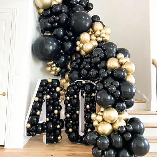 Image of PartyWoo Black and Gold Balloons 140pcs Different Sizes of 18 12 10 5 Inch Black and Metallic gold Balloon Arch Kit for Birthday New Year's Eve Graduation Bachelorette Retirement Party Decorations
