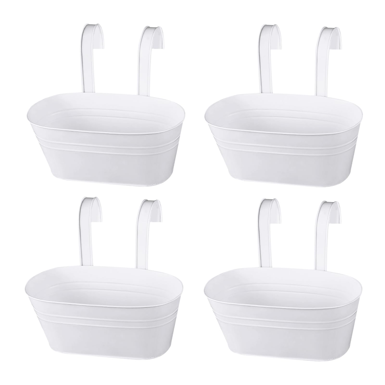 CITÉTOILE 4 Pièces Pots de Fleurs Suspendus en Métal,Pots Suspendus Balcon avec Trou de Drainage, Pots Suspendus Blancs avec Crochet Amovible pour Balcon, Clôture, Jardin, Mur,Maison Décor