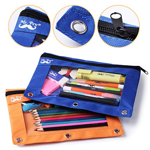 Mr. Pen - Pencil Pouch, Blue And Orange, 2 Fabric Pencil Pouches, Binder Pockets, Pencil Case, Binder Pouch, Pencil Bags, Pencil Pouch 3 Ring, Pencil Bags With Zipper, Zippered Pencil Pouch, Canvas #TOP7