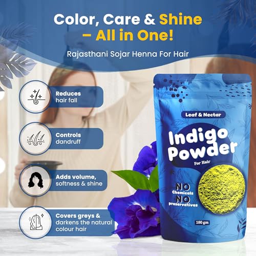 Image of Leaf & Nectar Natural Hair Dye Combo - Henna + Indigo Powder | 100% Pure & Chemical-Free | (180g + 180g = 360gm Total)