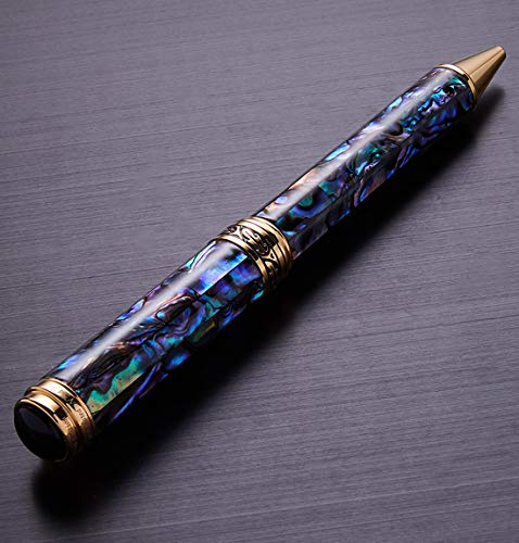 Xezo Handmade Natural Paua Sea Shell Abalone Ballpoint Pen, 18K Gold Plated. Diameter 12 Mm, Length 145 Mm; Weight 46 G/1.6 Oz. (Maestro Seashell B). No Two Pens Alike #TOP2