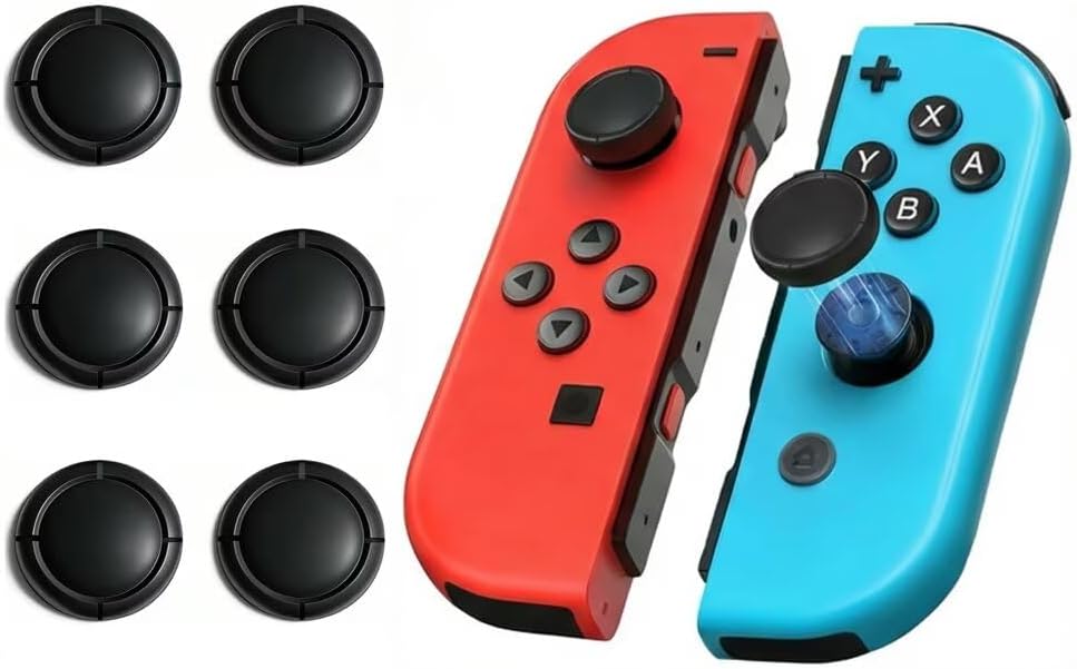 Ferkurn Joystick Replacement Cap Thumb Grip for Switch OLED Joycon & Switch Lite, Joycon Grip Button Stick Cover 3D Analog Cap Skin Replacement Part Repair Kit Accessories, 6PCS