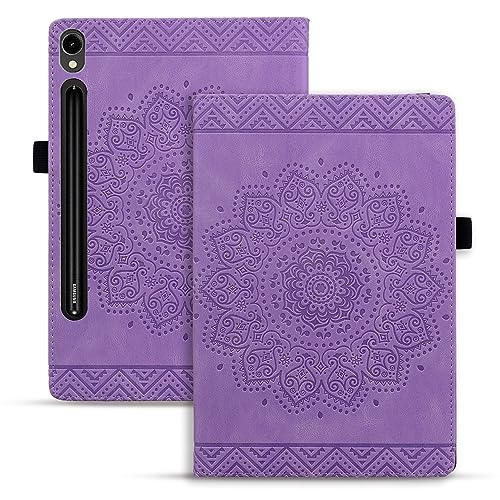 Rosbtib Tablet Case Samsung Galaxy Tab S9/ S9 FE 2023/ S8 2022/ S7 2020 PU - Leather Flip Case Multifunction Stand Card Pockets Mandala Embossed Design - Purple