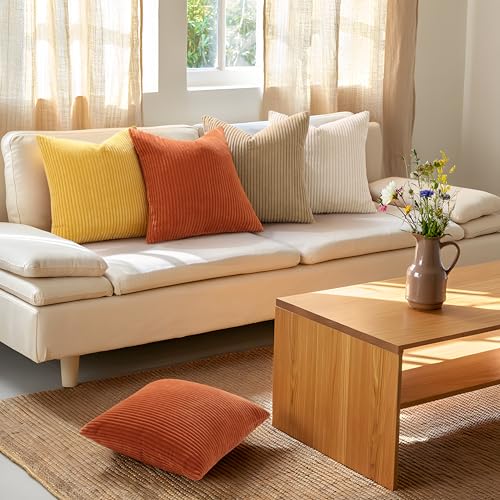 Mecatny Corduroy Decorative Throw Pillow Covers 26x26 Set of 2 for Sofa Living Room, Soft Neutral Boho Couch Pillow Covers for Home Decor, Khaki