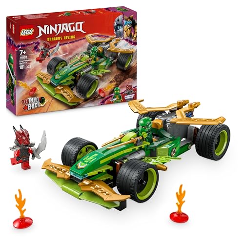 LEGO Ninjago Carro de corrida com motor de carregamento manual de Lloyd de brinquedo, conjunto ninja com 2 minifiguras, armas e catanas, presente para meninos e meninas de 7 anos ou mais 71828
