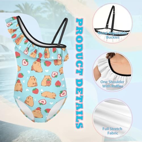 Image of Girls One Piece Swimsuit Ruffled Halter Bathing Suit with Adjustable Strap Beach Sport Swimwear for 3-14 Years