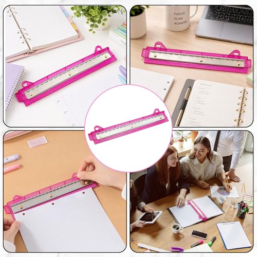 Image of 2 Pcs 3 Hole Puncher for Binder Portable 3 Hole Puncher for Ring Binders with 10 inch Ruler 5 Sheets Capacity for Office and School Supplies (Rose-red)