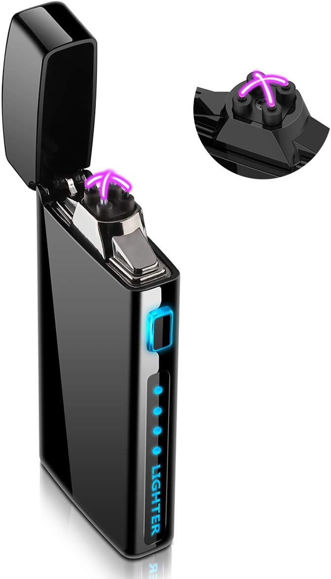 Lighter - Electric arc Lighter USB Rechargeable Windproof Plasma Lighter with Battery Indicator (Black)