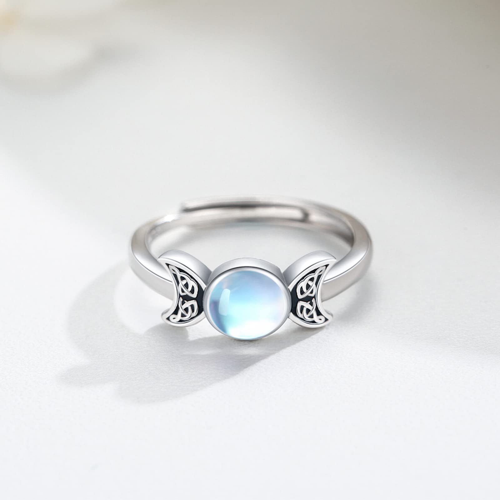 Triple Mond Göttin Ring 925 Sterling Silber Mondstein Mond Ring Triple Mond Göttin Schmuck Geschenke für Frauen Mädchen