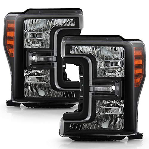 ACANII - For [Halogen Model Only] 2017-2019 Ford F250 F350 SuperDuty Black Housing Headlights Headlamps Pair Left+Right