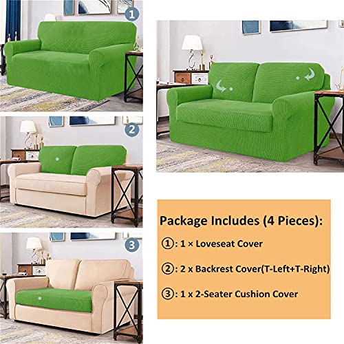 Housse de canapé extensible 2 places vert herbe avec 4 pièces pour causeuse