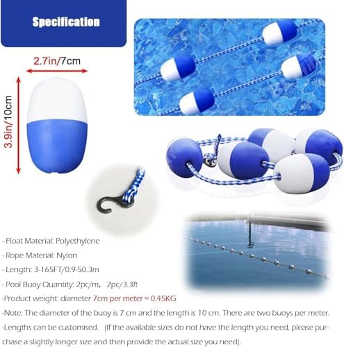 Swimming Pool Safety Rope Float Kit Professional Competition Divider LineFloating Pool Divider Rope, Lightweight Buoy Line for Separating Shallow and Deep Ends, Reusable Barrier for Swimming