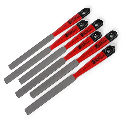 StewMac Double-Edge Nut Slotting Files, Set of 6 - for Guitar & Bass – Dual-Gauge Nut Files with Rubber Handles – Pro Quality Luthier Tools