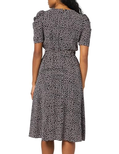 Image of London Times Women's Caterpillar Puff Sleeve Midi Dress - Gathered Waist A-Line Flowy Summer Dress