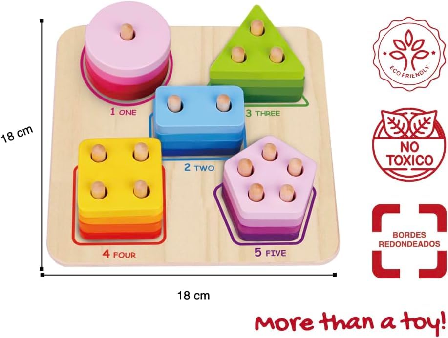 Image of Tooky Toy Wooden Geometric Block Sorter in Red for Kids