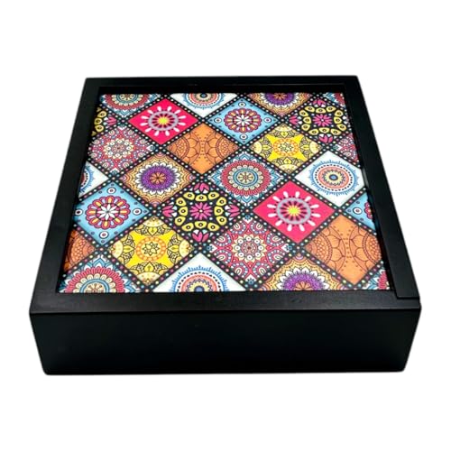 Image of wooden Dry fruit box Multipurpose 4 Section Handcrafted Large Size Square Dry Fruit Box for Diwali Gift, Food Storage, Spice Box AHS-DB0150