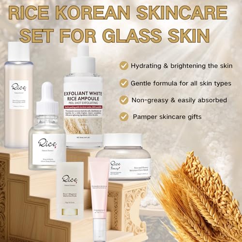 6 PCS Rice Skin Care Set, Korean Skincare Set, Peel Shot Glow Rice Ampoule, Rice & Honey Mask, Rice Milk Toner, Serum, Ginseng Eye Cream, Sunscreen Stick, Luxury Gifts for Women,Teenages Gift - Image 2