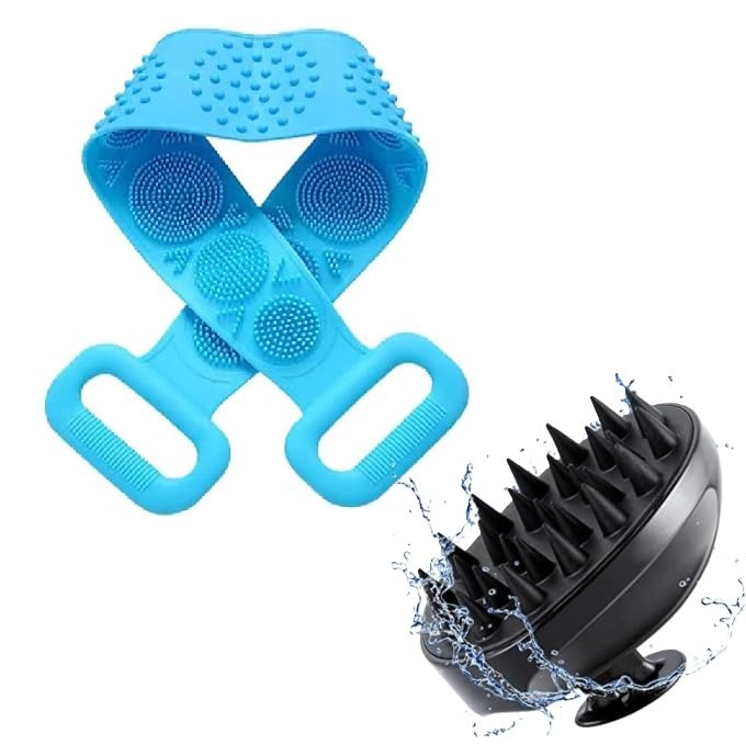 Tyrocx Silicone Body Back Scrubber & Scalp Massager Shampoo Brush Bathing Brush For Skin Cleansing Massage Hair Scalp Scrubber Removal Belt For Shower, Body Brush For Bathing (Multi Color)-image-35