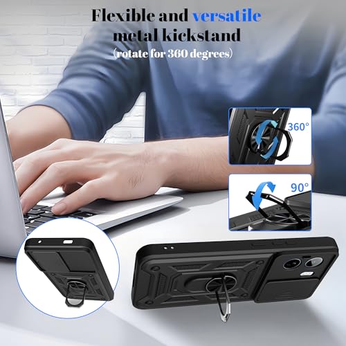 Image of Shockproof Back Case Cover for Vivo T5 Pro /Y500 5G, Shockproof Vivo T5 Pro /Y500 Back Cover, Ring Case with Kickstand and Camera Protection Shutter - Black