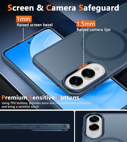 Image of FNTCASE for Samsung Galaxy S25 Edge Case, with Magsafe, Screen Protector | Translucent Matte Magnetic Back, 14FT Military Grade Drop Protection, Shockproof Protective Phone Cover, Blue
