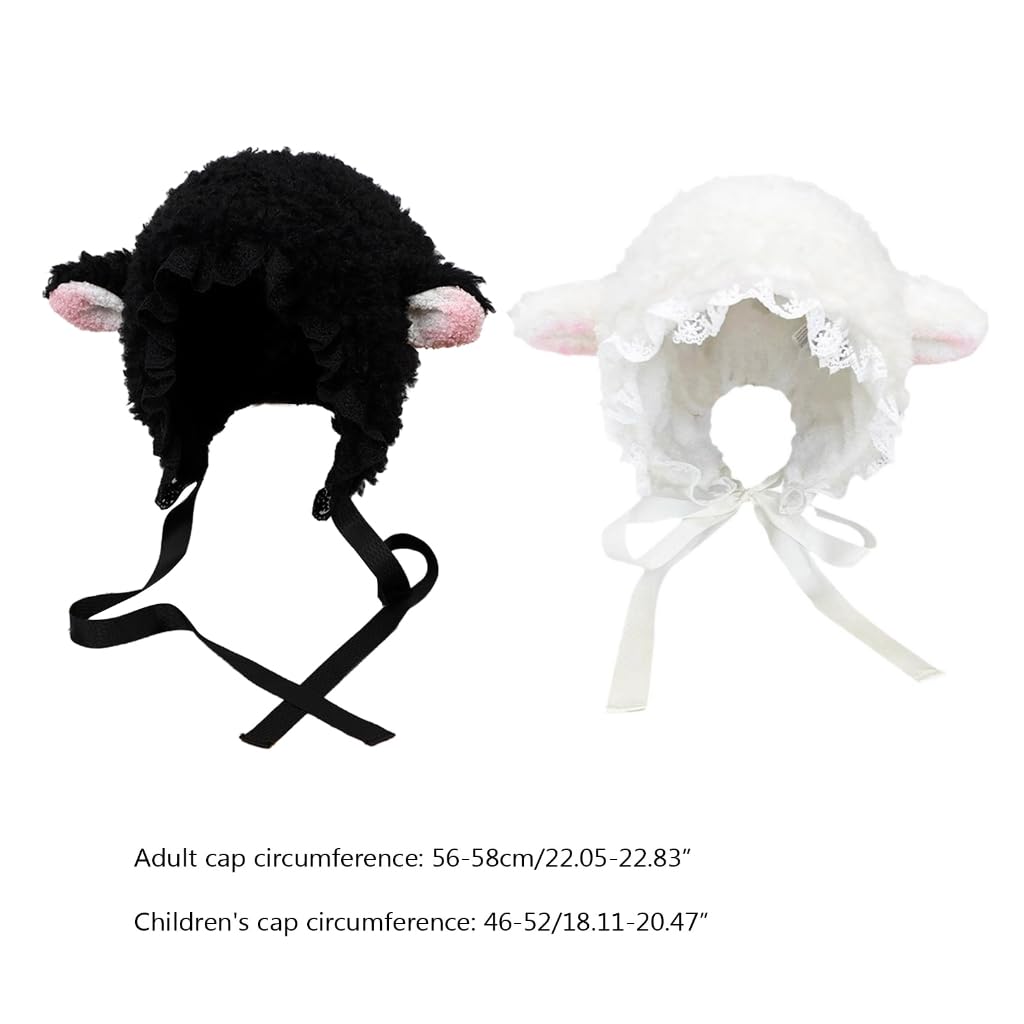 GANYKQ Soft Lamb Ears Hat Autumn And Winter Cosplayed Hat Winter Picture Props Warm Earflap Ear-Protection (black, M)