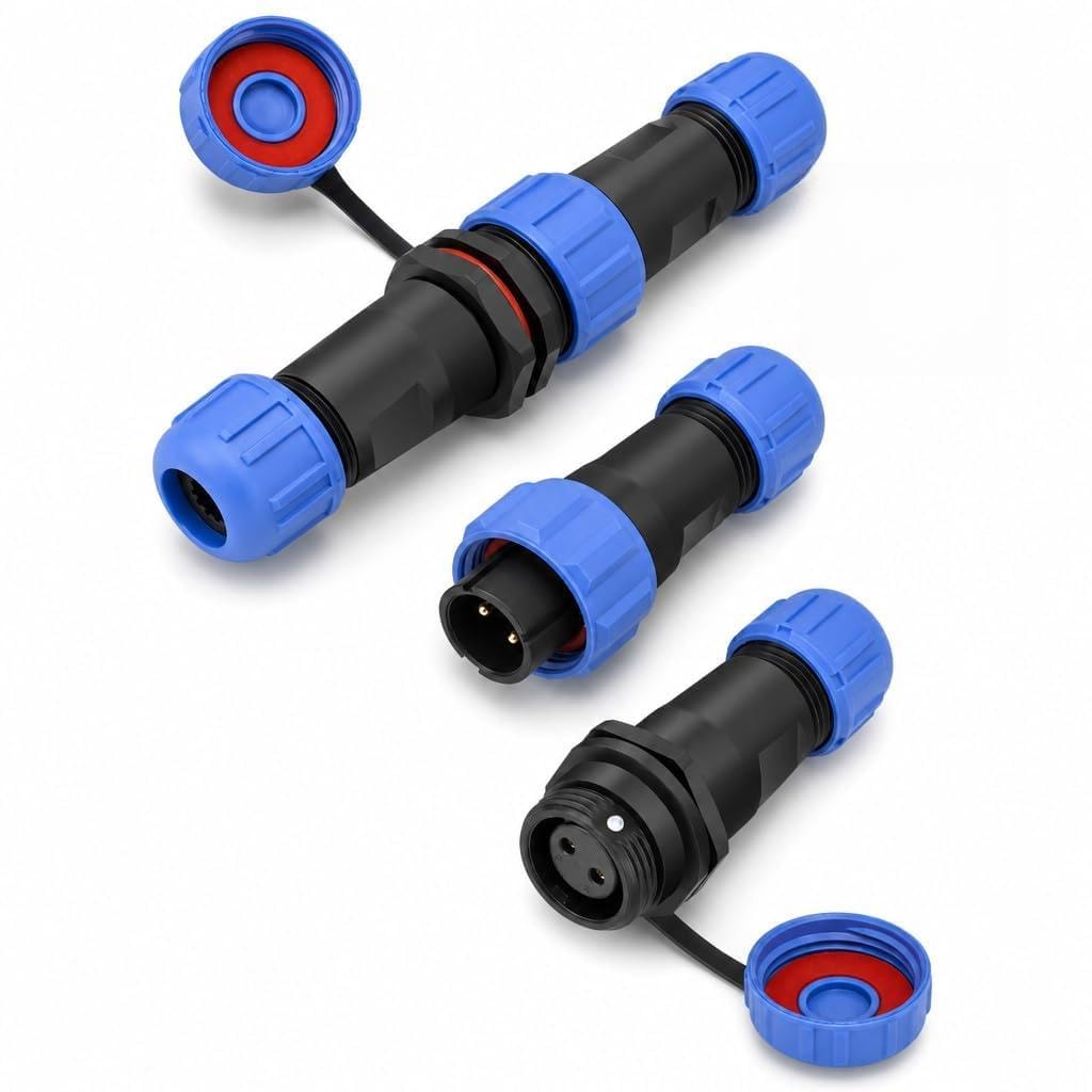 2Pair Screw Lock Connector Waterproof Electrical Connector - SP13 2 Pin Industrial Aviation Male Plug and Female Socket, IP68 Straight Cable Connectors (Screw Crimping 2PIN)