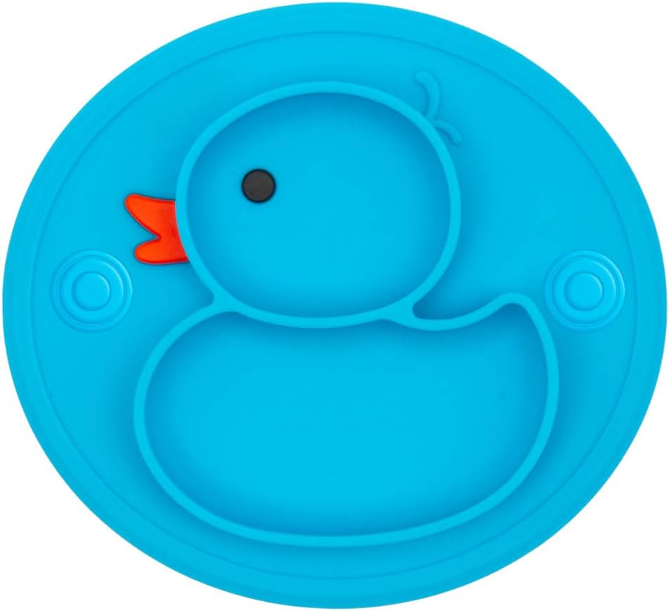Qshare Toddler Plate, Portable Baby Plates for Toddlers and Kids, BPA-Free Strong Suction Plates for Toddlers, Dishwasher & Microwave Safe Silicone Placemat 9x6x1.4 inch