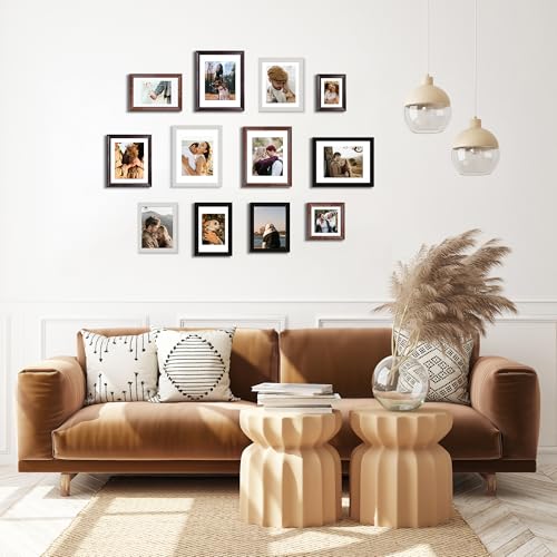 Image of iRahmen 6x8 Vintage Picture Frame with Mat 4x6 - High Definition Real Glass Wooden Photo Frames for Tabletop Display and Wall Mounting (Brown, Set of 4)