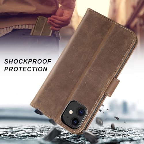 Étui portefeuille iPhone 11 Lensun marron rétro en cuir véritable - 4
