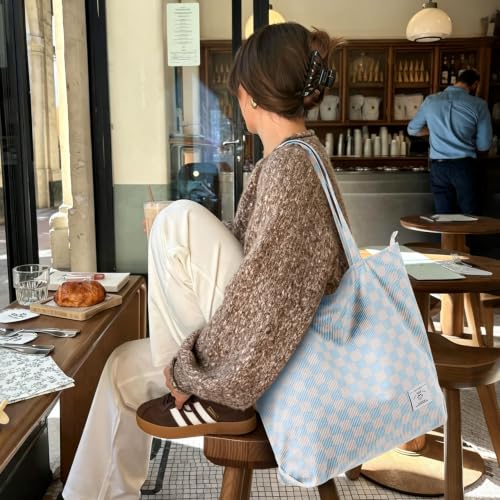 Image of KALIDI Women Corduroy Tote Bag Zipper Casual Tote's Handbag Big Capacity Shoulder Bag with Pockets