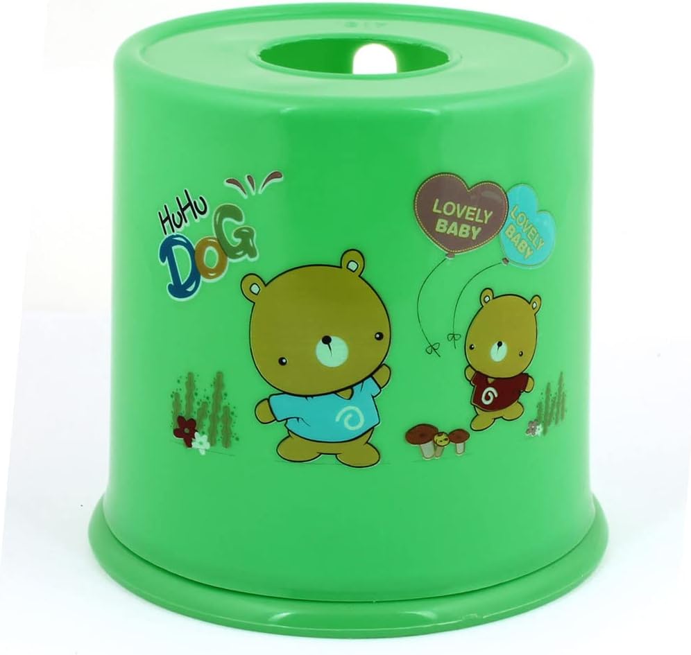 Ruilogod Cartoon Bear Printed Plastic Round Paper Roll Tissue Box Case Holder Green (id: 15f dcd 313 27a 097