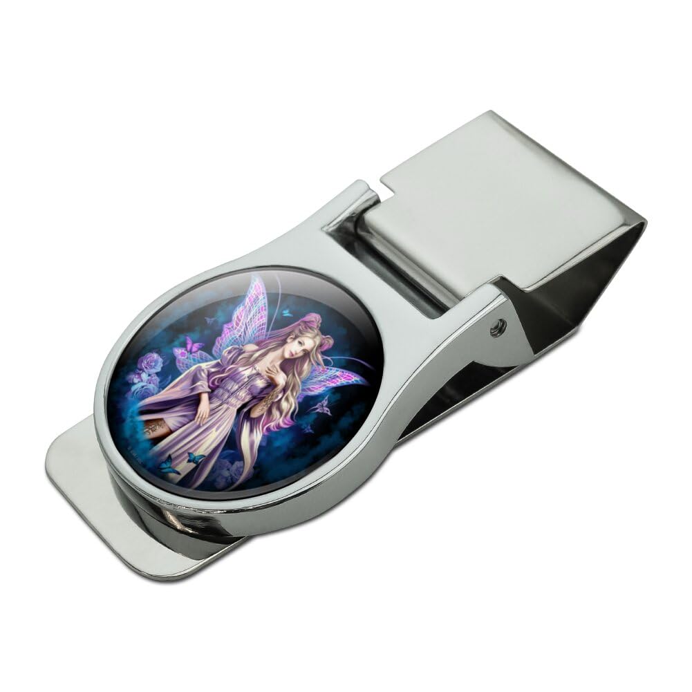 GRAPHICS & MORE Pink and Purple Fairy Satin Chrome Plated Metal Money Clip