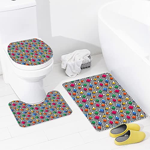 Badezimmer Set, rutschfeste Badematte und WC-Vorleger-Set, Geometrische, lebhaft gefärbte und 3D-gestylte Diamant… – Bild 6