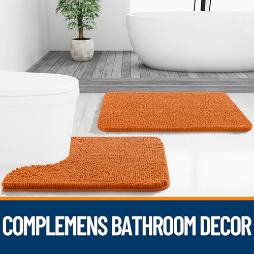 Image of OLANLY Bathroom Rugs Sets 2 Piece, Soft Absorbent Chenille Bath Mats and U-Shaped Contour Toilet Mat Area Rug Set, Machine Washable Bath Carpet, Home Decor Accessories(47 inchx20 inch+24 inchx20 inch, Clay)