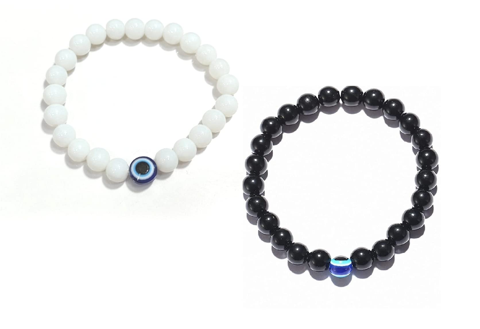 PDY FASHIONEvil Eye Hand Bracelet for Luck Bringing and Protection, Awesome Jewelry and Gift for Women and Men(Nazar Battu) Pack of 2 black and white