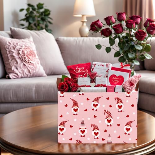 Image of Valentine's Day Basket for Gifts Empty Cute Heart Large Gift Basket Decorative Storage Bin for Kid and Baby Room Decor (Pink Dwarf Love)