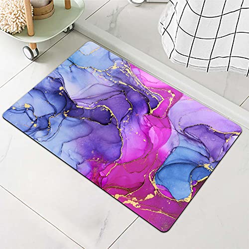 Duadeli Purple Pink Gold Marble Swirl Diatomaceous Earth Bath Mat Non-Slip Bathroom Rug Super Absorbent Quick Dry Bath Mat Rug For Bathroom Bathtub Fit Under Door(40Cm×60Cm) #TOP4