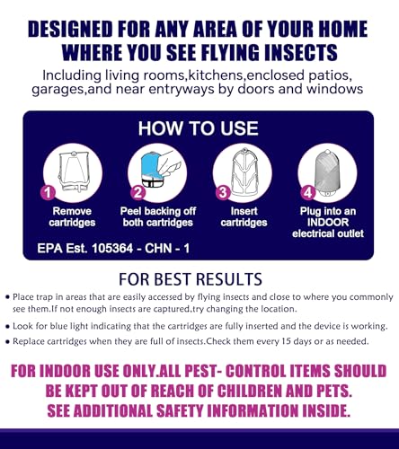 Image of Flying Insect Trap for Indoor Use (2 Staters & 6 Refill Cartridges), UV Light Bug Catcher for Fruit Flies, Gnats & Small Flying Pests, Silent, No-Zap, Mess-Free