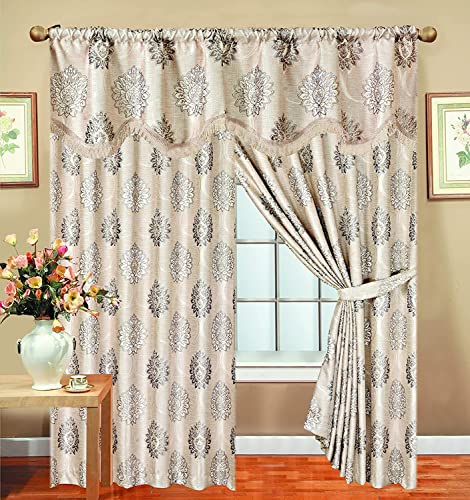 New Luxury Jacquard Fully Lined Heavy Pencil Pleat Malta Curtains With 2 Tie Backs (Malta-Cream, 90" x 90")