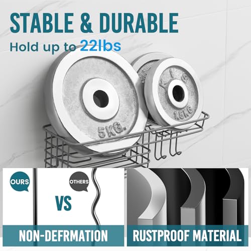 Image of TAILI Shower Caddy Suction Cup with Hooks with Hooks, Grey Shower Holder
