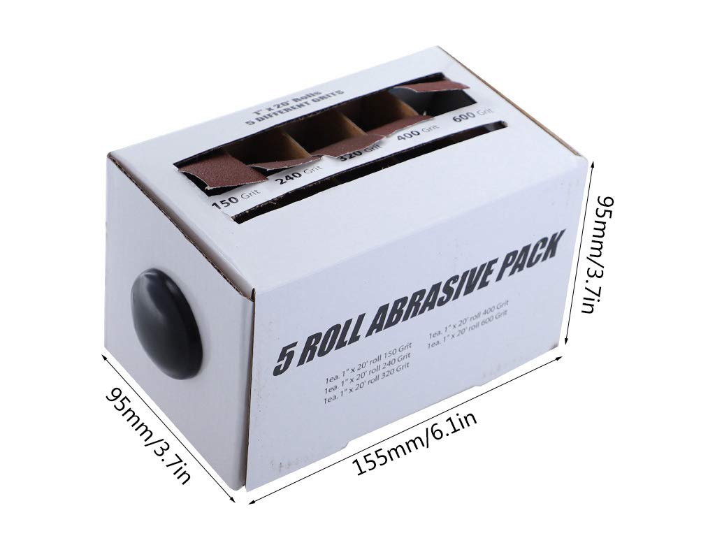 Meichoon 5pc Sand Paper, Abrasive Paper Variety Pack with Dispenser- 150, 240, 320, 400, 600 Grit Emery Cloth Roll Polishing Sandpaper for Automotive/Woodworking DC708