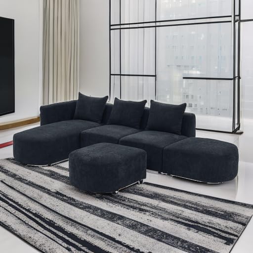 Miniatura 5 de KIVENJAJA Sofá modular seccional, sofá Boucle en forma de L con diván lateral derecho, otomana y almohadas, modernos sofás minimalistas de sherpa