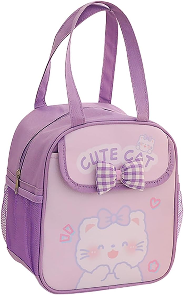 Kawaii Lunch Bag with Bow Lunch Box Cute Lunchbox for Women Animal Lunch Bag Reusable Tote Bag for Carrying Lunch/Dinner to Office, Picnic, Travel