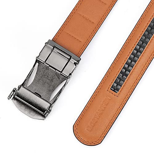 Image of BOSTANTEN Ratchet Belts for Men Leather Trim to Fit 1 3 /8 inch Gift Boxed | Micro-Adjustable Buckle, Tailored Size, Holeless, Versatile for Dress Casual, Effortless Style