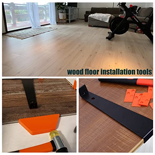 Moendergo 65 Stück Verlegeset für Laminatfußböden, Bodenwerkzeug Laminat Holzfußboden Installations Set mit Zugstange, Gewindeblock, rutschfester weicher Griff, Doppelseitiger Schlägel, Knieschoner