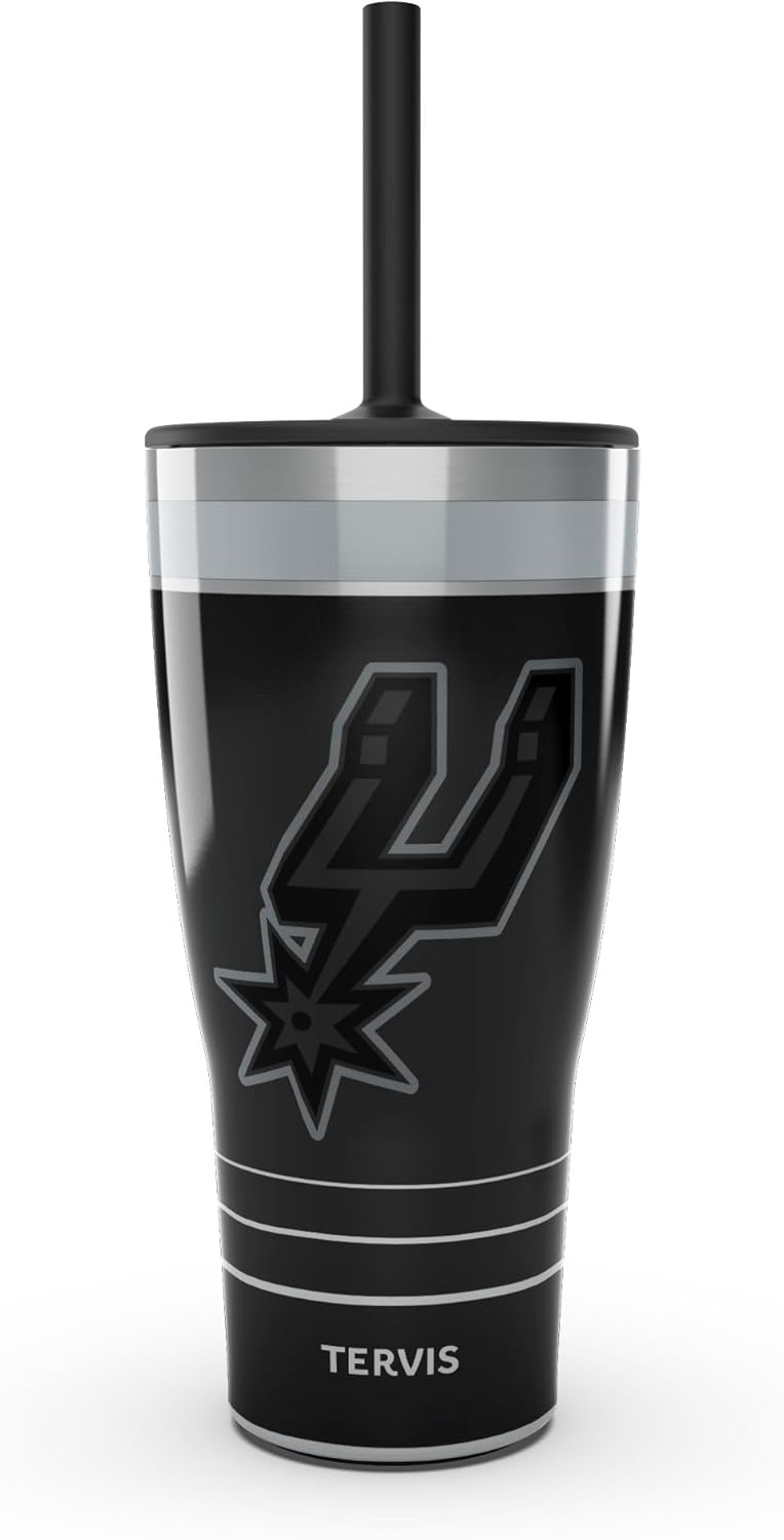 Tervis Traveler NBA San Antonio Spurs - Night Game Triple Walled Insulated Tumbler Travel Cup Keeps Drinks Cold & Hot, 30oz with Straw Lid, Stainless Steel
