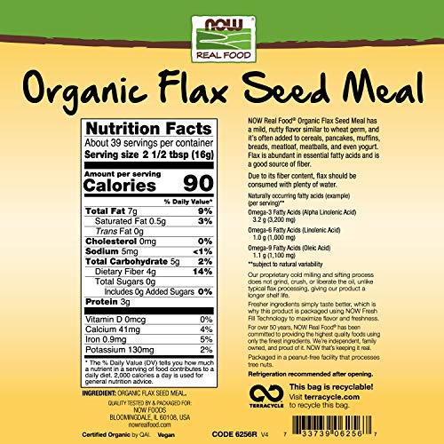 image for NOW Natural Foods, Organic Flax Seed Meal, Source of Essential Fatty A