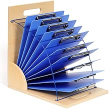 GAMENOTE Clipboard Holder, Wood and Metal Clipboard Holder Stand, Small White Board Storage Rack Organizer for Classroom, Office, Assembly Required 1